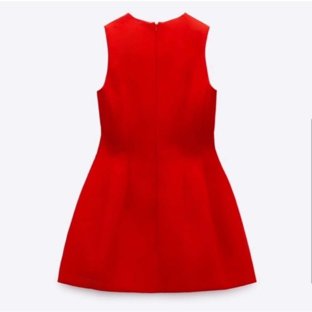 ZARA VOLUMINOUS SHORT DRESS RED 2487/707 NWOT - Picture 5 of 10